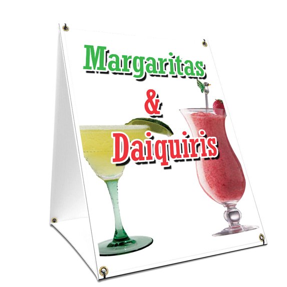 A-frame Sidewalk Margaritas & Daiquiris Sign With Graphics On Each Side | 24" X 36" Print Size