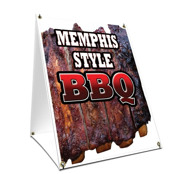 A-frame Sidewalk Memphis Style Bbq Sign With Graphics On Each Side | 18" X 24" Print Size