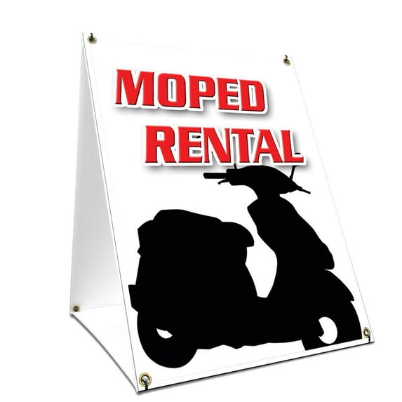 A-frame Sidewalk Moped Rental Sign With Graphics On Each Side | 18" X 24" Print Size