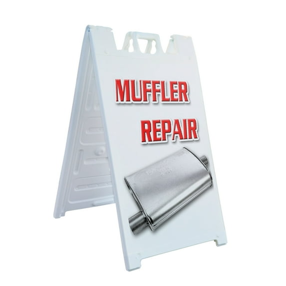 A-frame Sidewalk Muffler Repair 24" x 36" Double Sided A-Frame Sidewalk Sign, Includes 2 Plastic Inserts | Foldable Portable White Signicade Sandwich Board Signs