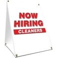 thumbnail image 1 of A-frame Sidewalk Now Hiring Cleaners Sign With Graphics On Each Side | 18" X 24" Print Size, 1 of 3
