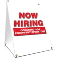 thumbnail image 1 of A-frame Sidewalk Now Hiring Construction Equipment Operators Sign With Graphics On Each Side | 18" X 24" Print Size, 1 of 3