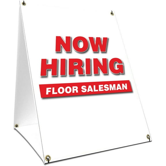 A-frame Sidewalk Now Hiring Floor Salesman Sign With Graphics On Each Side | 24" X 36" Print Size