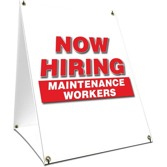 A-frame Sidewalk Now Hiring Maintenance Workers Sign With Graphics On Each Side | 18" X 24" Print Size