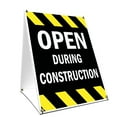thumbnail image 1 of A-frame Sidewalk Open During Construction Sign With Graphics On Each Side | 24" X 36" Print Size, 1 of 3