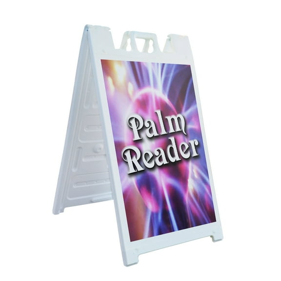 A-frame Sidewalk Palm Reader 24" x 36" Double Sided A-Frame Sidewalk Sign, Includes 2 Plastic Inserts | Foldable Portable White Signicade Sandwich Board Signs