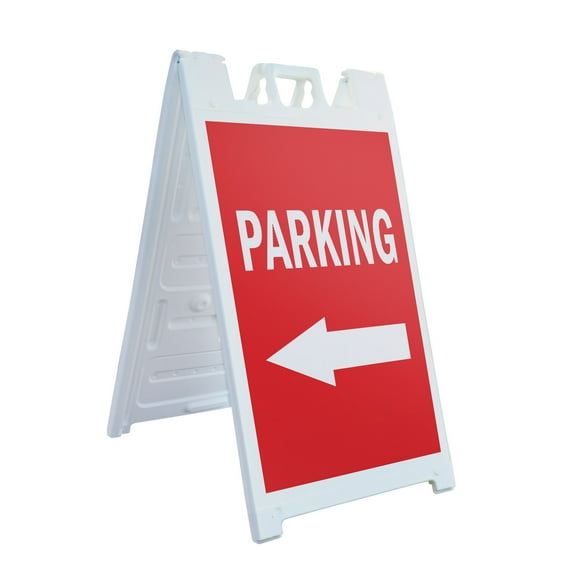 A-frame Sidewalk Parking With Arrow 24" x 36" Double Sided A-Frame Sidewalk Sign, Includes 2 Plastic Inserts | Foldable Portable White Signicade Sandwich Board Signs