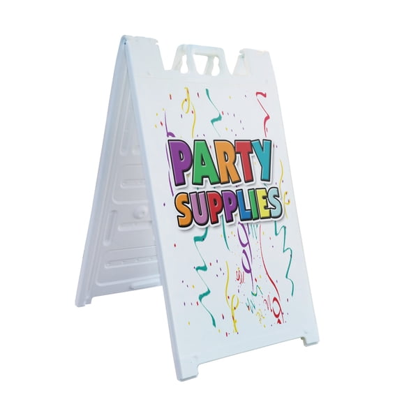 A-frame Sidewalk Party Supplies 24" x 36" Double Sided A-Frame Sidewalk Sign, Includes 2 Plastic Inserts | Foldable Portable White Signicade Sandwich Board Signs