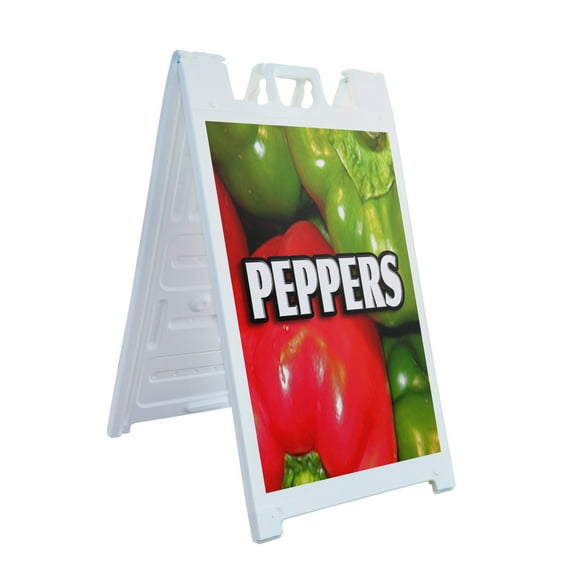 A-frame Sidewalk Peppers 24" x 36" Double Sided A-Frame Sidewalk Sign, Includes 2 Plastic Inserts | Foldable Portable White Signicade Sandwich Board Signs