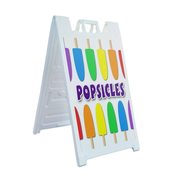 A-frame Sidewalk Popsicles 24" x 36" Double Sided A-Frame Sidewalk Sign, Includes 2 Installed Vinyl Decals | Foldable Portable White Signicade Sandwich Board Signs