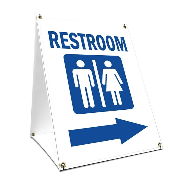 A-frame Sidewalk Restroom With Arrow Sign With Graphics On Each Side | 18" X 24" Print Size