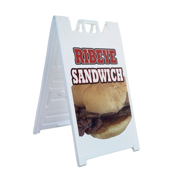 A-frame Sidewalk Ribeye Sandwich 24" x 36" Double Sided A-Frame Sidewalk Sign, Includes 2 Plastic Inserts | Foldable Portable White Signicade Sandwich Board Signs