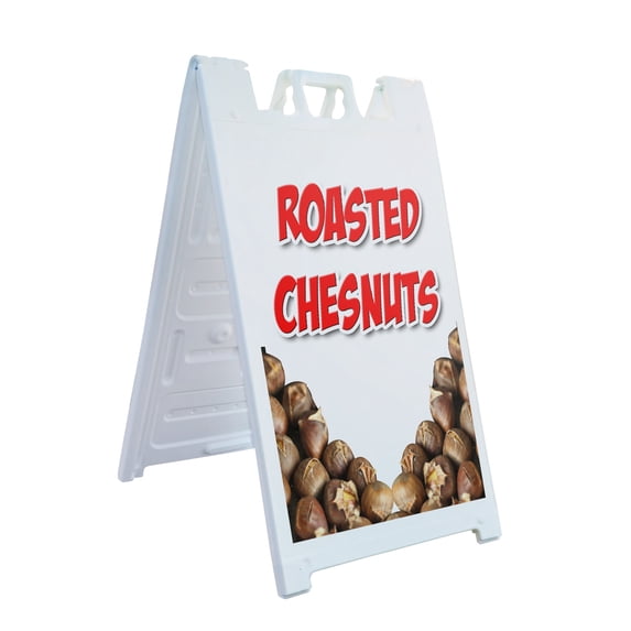 A-frame Sidewalk Roasted Chesnuts 24" x 36" Double Sided A-Frame Sidewalk Sign, Includes 2 Installed Vinyl Decals | Foldable Portable White Signicade Sandwich Board Signs