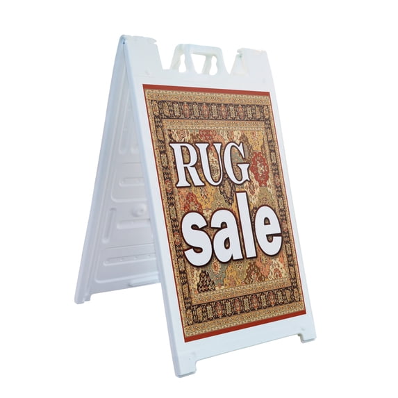 A-frame Sidewalk Rug Sale 24" x 36" Double Sided A-Frame Sidewalk Sign, Includes 2 Installed Vinyl Decals | Foldable Portable White Signicade Sandwich Board Signs