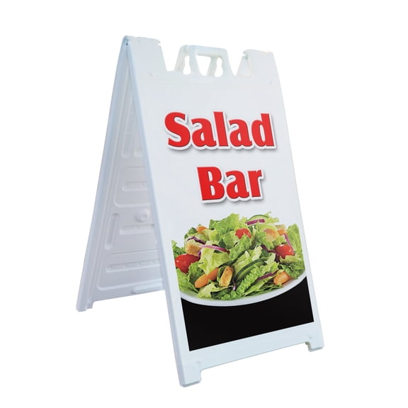 A-frame Sidewalk Salad Bar 24" x 36" Double Sided A-Frame Sidewalk Sign, Includes 2 Plastic Inserts | Foldable Portable White Signicade Sandwich Board Signs