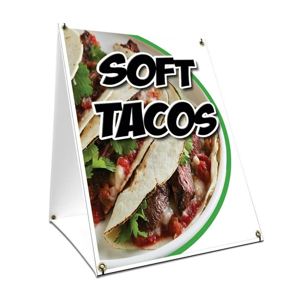 A-frame Sidewalk Soft Tacos Sign With Graphics On Each Side | 18" X 24" Print Size