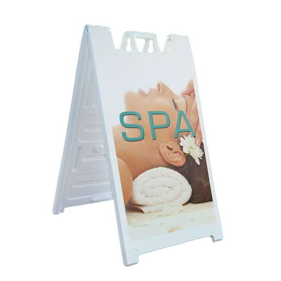 A-frame Sidewalk Spa 24" x 36" Double Sided A-Frame Sidewalk Sign, Includes 2 Plastic Inserts | Foldable Portable White Signicade Sandwich Board Signs