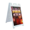 thumbnail image 1 of A-frame Sidewalk Sparklers Buy 1 Get 1 Free 24" x 36" Double Sided A-Frame Sidewalk Sign, Includes 2 Installed Vinyl Decals | Foldable Portable White Signicade Sandwich Board Signs, 1 of 5