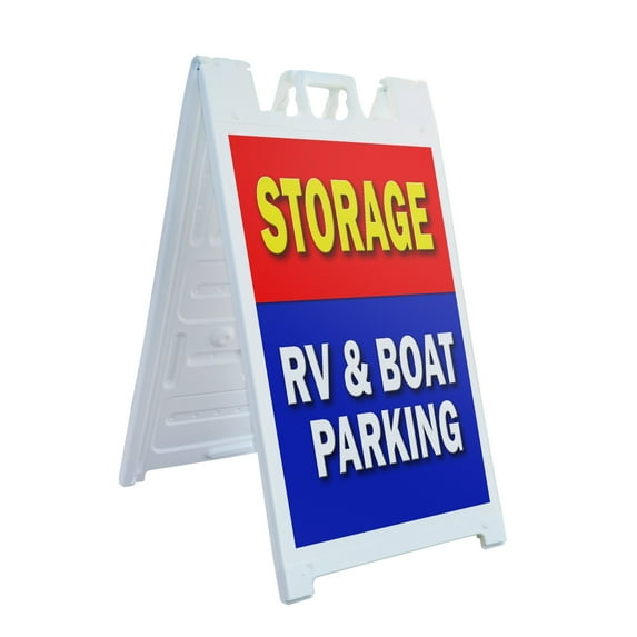 A-frame Sidewalk Storage Rv & Boat Parking 24" x 36" Double Sided A-Frame Sidewalk Sign, Includes 2 Plastic Inserts | Foldable Portable White Signicade Sandwich Board Signs