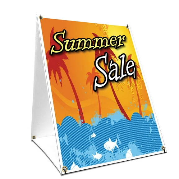 A-frame Sidewalk Summer Sale Sign With Graphics On Each Side | 18" X 24" Print Size