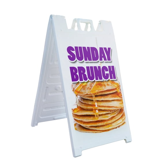 A-frame Sidewalk Sunday Brunch 24" x 36" Double Sided A-Frame Sidewalk Sign, Includes 2 Installed Vinyl Decals | Foldable Portable White Signicade Sandwich Board Signs