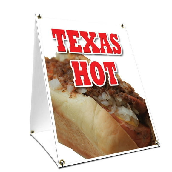 A-frame Sidewalk Texas Hot Sign With Graphics On Each Side | 24" X 36" Print Size