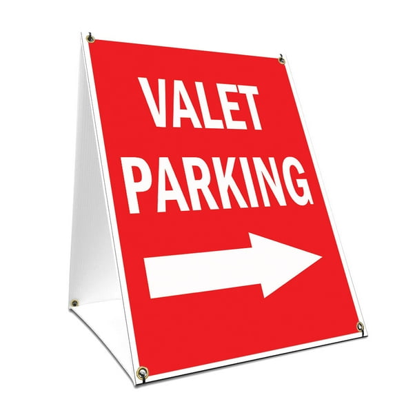 A-frame Sidewalk Valet Parking With Arrow Sign With Graphics On Each Side | 18" X 24" Print Size