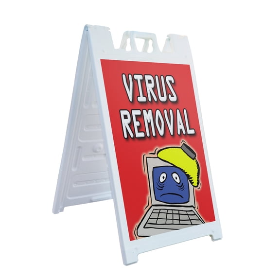 A-frame Sidewalk Virus Removal 24" x 36" Double Sided A-Frame Sidewalk Sign, Includes 2 Plastic Inserts | Foldable Portable White Signicade Sandwich Board Signs