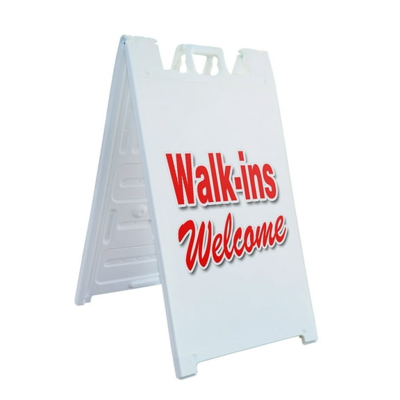 A-frame Sidewalk Walk-ins Welcome 24" x 36" Double Sided A-Frame Sidewalk Sign, Includes 2 Plastic Inserts | Foldable Portable White Signicade Sandwich Board Signs