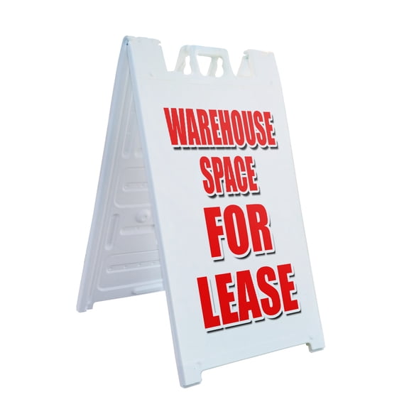 A-frame Sidewalk Warehouse Space For Lease 24" x 36" Double Sided A-Frame Sidewalk Sign, Includes 2 Plastic Inserts | Foldable Portable White Signicade Sandwich Board Signs