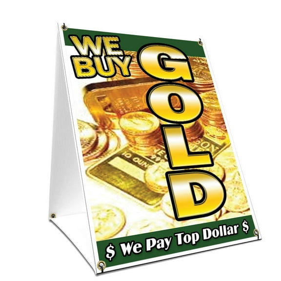 A-frame Sidewalk We Buy Gold 1 Vertical Sign With Graphics On Each Side | 24" X 36" Print Size