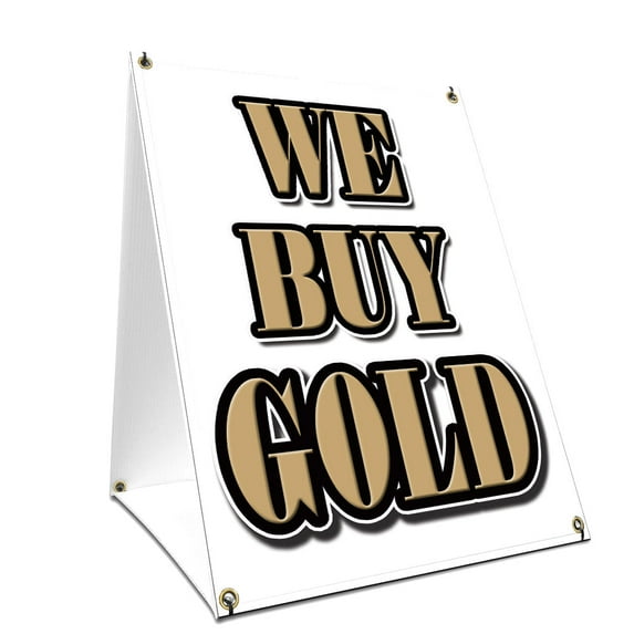 A-frame Sidewalk We Buy Gold Sign With Graphics On Each Side | 24" X 36" Print Size