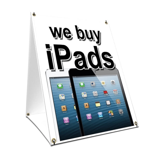 A-frame Sidewalk We Buy Ipads Sign With Graphics On Each Side | 18" X 24" Print Size