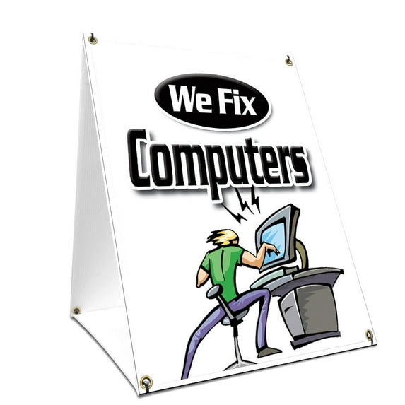A-frame Sidewalk We Fix Computers Sign With Graphics On Each Side | 24" X 36" Print Size