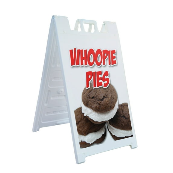 A-frame Sidewalk Whoopie Pies 24" x 36" Double Sided A-Frame Sidewalk Sign, Includes 2 Installed Vinyl Decals | Foldable Portable White Signicade Sandwich Board Signs
