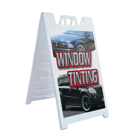 A-frame Sidewalk Window Tinting 24" x 36" Double Sided A-Frame Sidewalk Sign, Includes 2 Plastic Inserts | Foldable Portable White Signicade Sandwich Board Signs