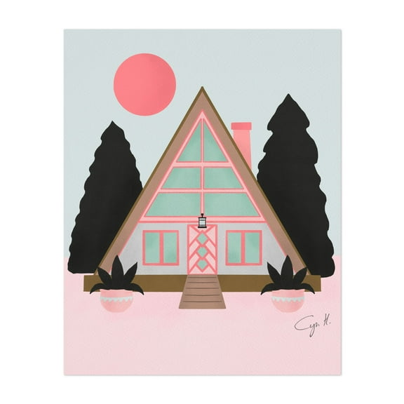 A frame cabin - Illustration Mid-Century Modern Geometric Minimalist Pastel Architecture Modern Art Unframed Wall Art Print 6 x 8 inches