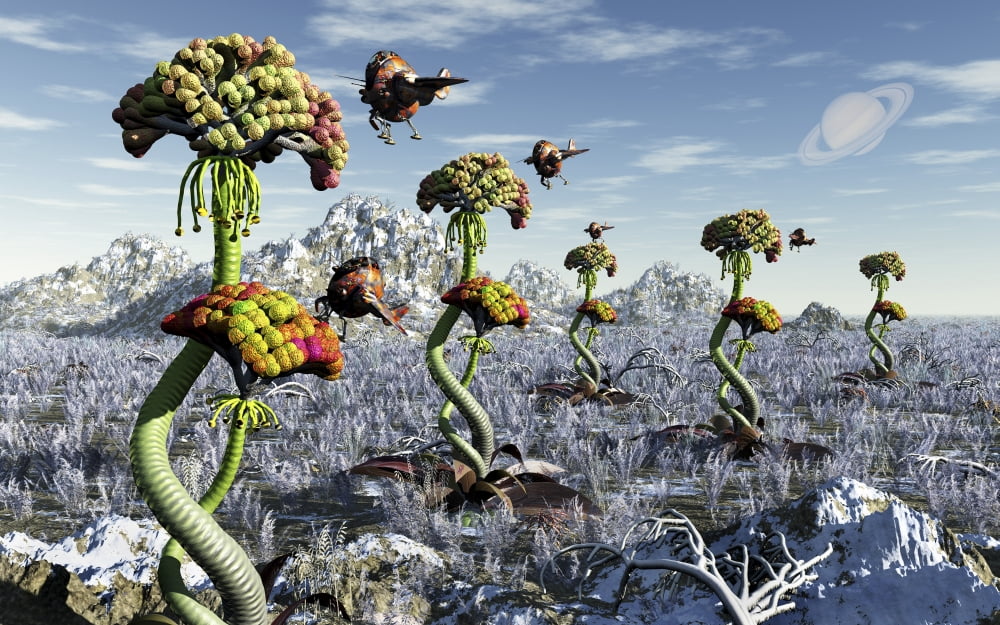 A futuristic alien plant harvest Canvas Art - Mark StevensonStocktrek Images (18 x 12)