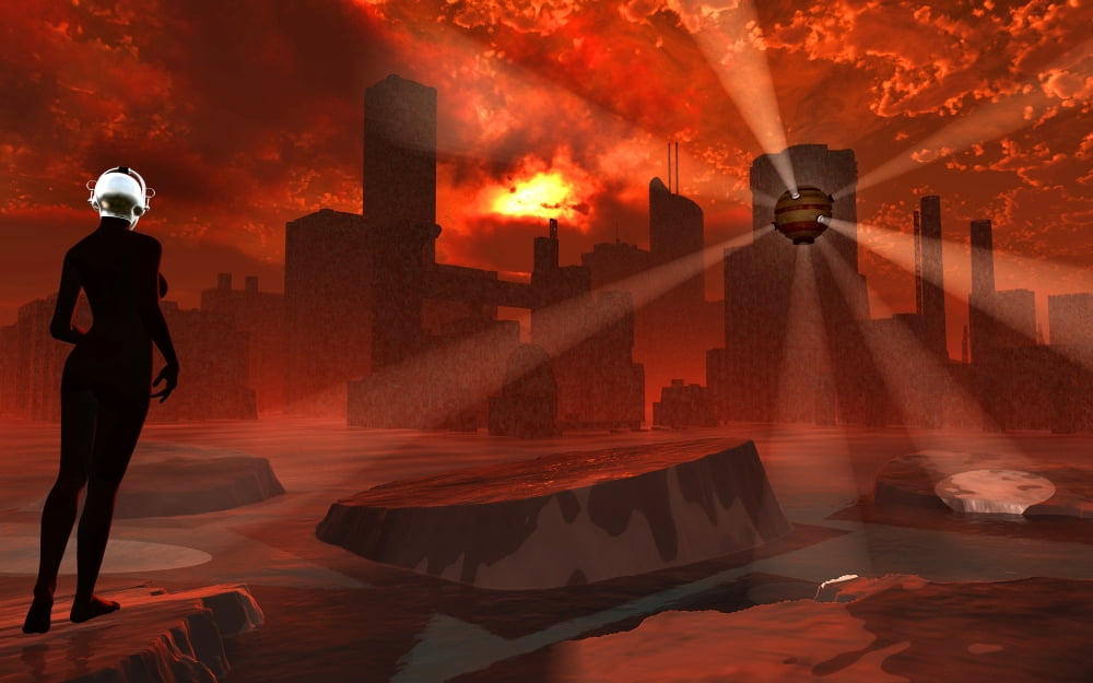 A futuristic look at a city flooded by rising waters due to the melting of the ice caps Canvas Art - Mark StevensonStocktrek Images (36 x 23)