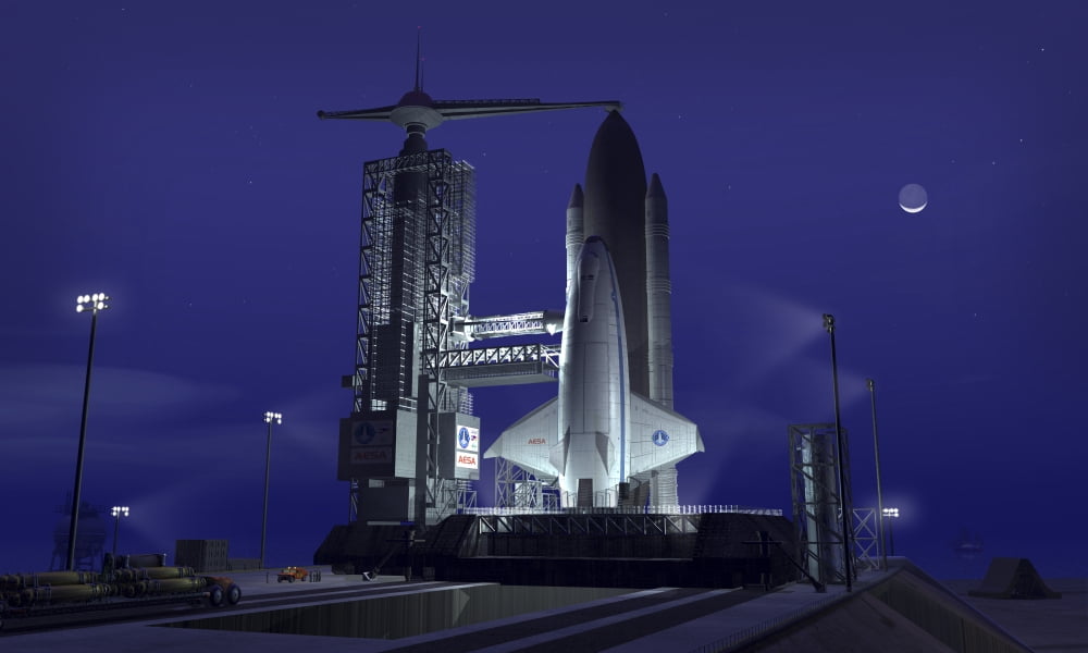 A futuristic space shuttle awaits launch Canvas Art - Walter MyersStocktrek Images (37 x 22)