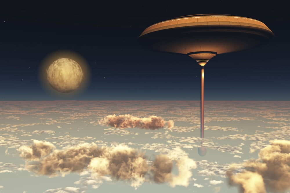 A futuristic space station hovers above the Earth Canvas Art - Corey FordStocktrek Images (35 x 23)