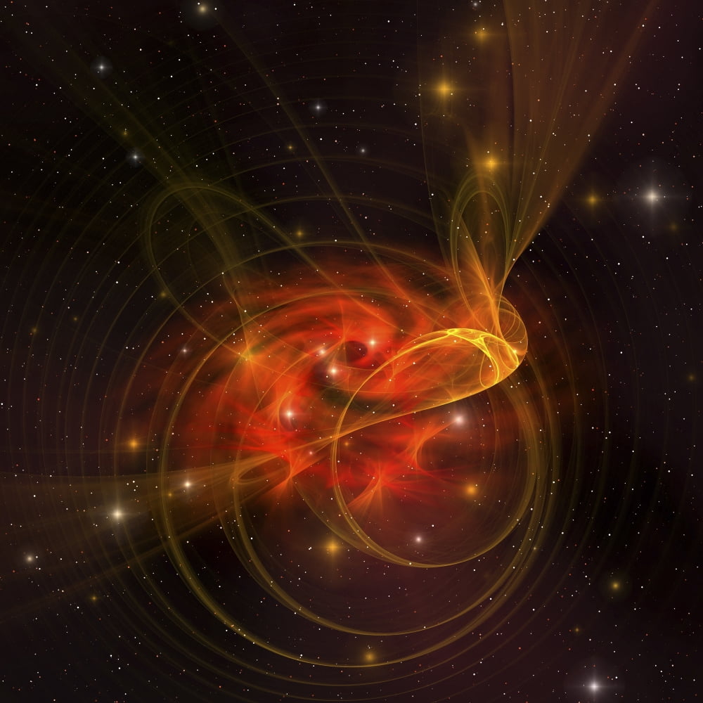 A galaxy out in space has reddish orange swirls in its core Canvas Art - Corey FordStocktrek Images (28 x 28)