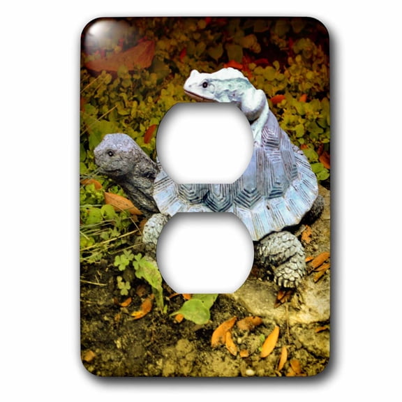 3dRose, A garden turtle statue with a frog riding its back, 2 plug outlet cover