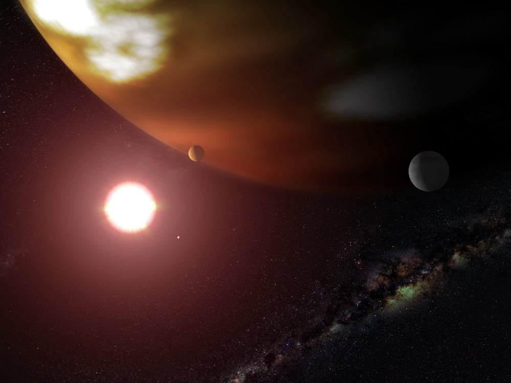 A gas giant planet orbiting a red dwarf star Canvas Art - Stocktrek Images (32 x 24)