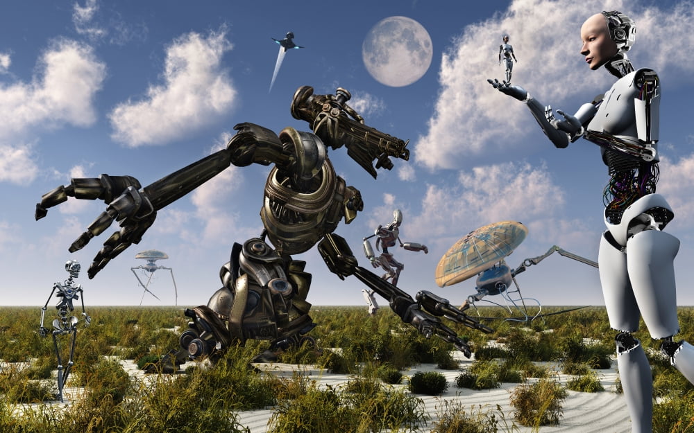A gathering of different types of robots Canvas Art - Mark StevensonStocktrek Images (36 x 23)