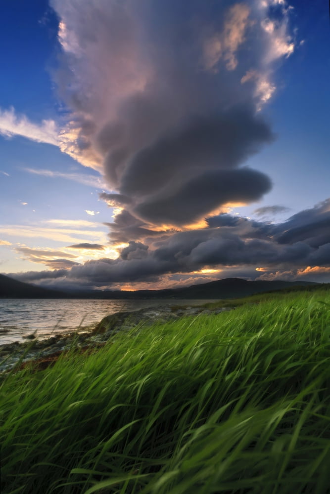 A giant stacked lenticular cloud over Tjeldsundet Troms County Norway Canvas Art - Arild HeitmannStocktrek Images (23 x 35)