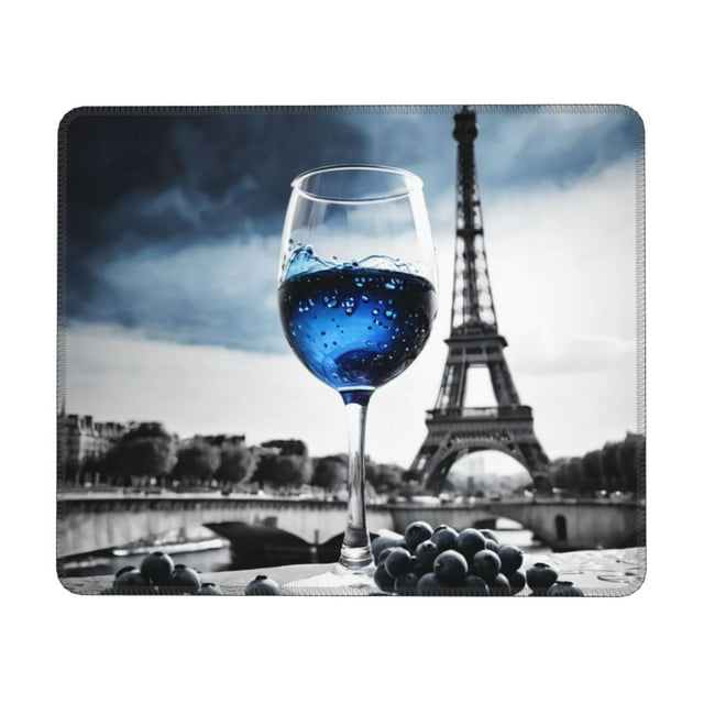 A glass of blue wine and berries before the Square mouse pad, computer