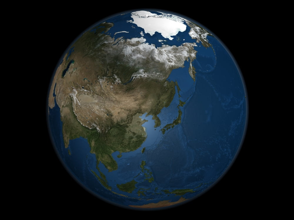 A global view over Asia with Arctic sea ice Canvas Art - Stocktrek Images (32 x 24)