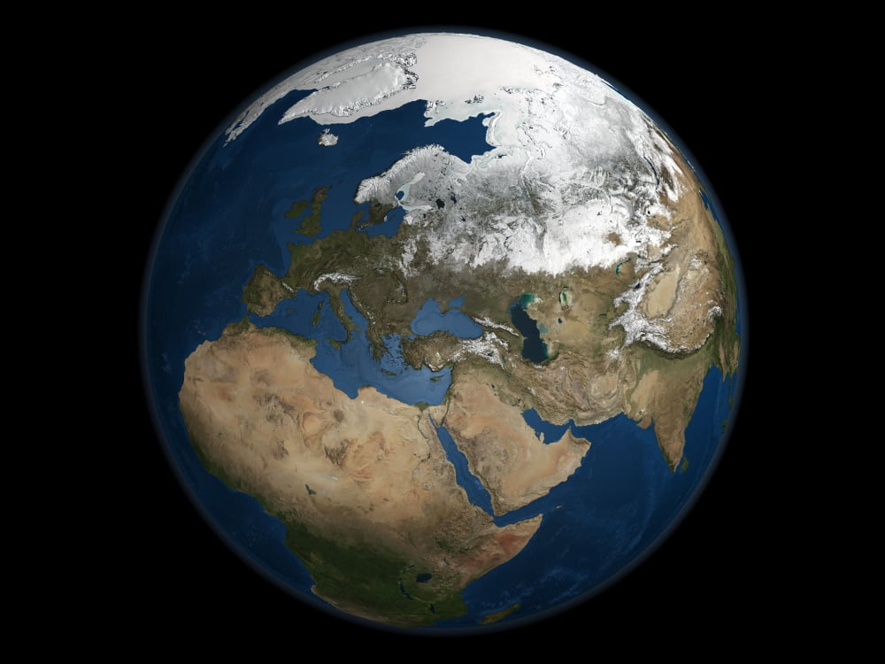 A global view over Europe and Scandinavia with Arctic sea ice Canvas Art - Stocktrek Images (32 x 24)