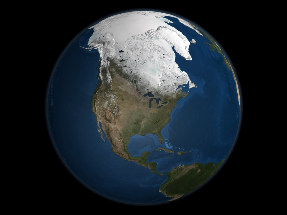 A global view over North America with Arctic sea ice Canvas Art - Stocktrek Images (32 x 24)